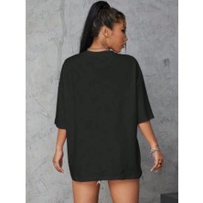 Kadın Baskılı Oversize T-Shirt - Siyah