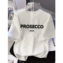 Baskılı Oversize Bisiklet Yaka T-Shirt - Beyaz