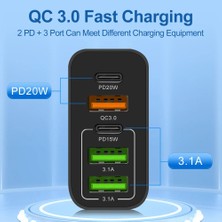 Nealdin 65W 3 USB+ 2 TYPE-C Girişli Hızlı Şarj Adaptörü Uyumlu