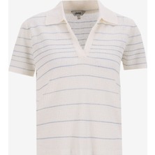 Jeep Polo Yaka Relaxed Çizgili Ekru - Mavi Kazak Kadın J5SL-KZK7859