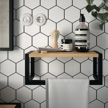 Abronya Banyo Rafı Metal Ahşaplı Banyo Rafı Havluluk Banyo Askısı