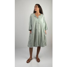 Anokhi Turvakar Kol Düz Renk Nervürlü Oversize Müslin Tunik Elbise