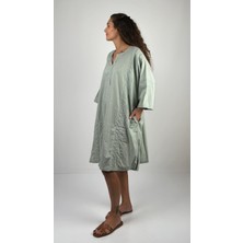 Anokhi Turvakar Kol Düz Renk Nervürlü Oversize Müslin Tunik Elbise