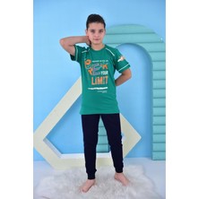 Kapip Yeşil Break Limite Baskılı Kısa Kollu Erkek Çocuk Pijama Takımı 11-15 Yaş 5054-Y