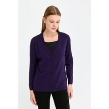 Desen Triko Kadın Likralı Basic Uzun Kollu V Yaka Hırka K.mor