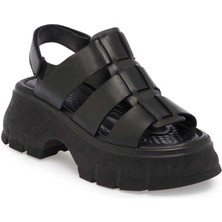 Tergan  Siyah Hakiki Deri Kadın Sandalet - K24Y1SN67154-A23