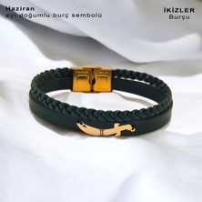 14 Ayar Plakalı Altın Erkeklere Özel Kılıç Figürlü Özgün Derili Doğum Ay Bilekliği-385AY-YEŞIL