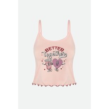 Kadın Ince Askılı Desenli Pamuklu Şortlu Pijama Takımı