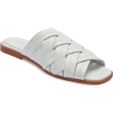 Tergan  Beyaz Hakiki Deri Kadın Terlik - K24Y1TR67421-A26