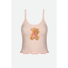Kadın Ince Askılı Desenli Pamuklu Şortlu Pijama Takımı