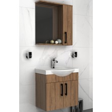 Lacrime 65 cm Beyaz Renkli Mdf, Oval Seramik Lavabolu, Alt ve Üst Dolaplı, Banyo Dolabı Takımı