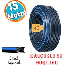 Kauçuklu Termo Bahçe Hortumu Dayanıklı 15 Metre 3 Katlı Sağlam Su Sulama Yıkama Hortum 12.5 mm 1/2"