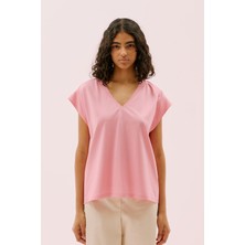 Düşük Omuzlu V Yaka T-Shirt Pembe Y2523830_038