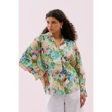 Hakim Yaka Önü Pilili Keten Bluz Standart Renk Y2513009_089