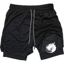 Aytok Tekstil Makiteks Baskılı Makiteks Sporcu Şortu, Alt Siyah Tayt Görünümlü Çok Cepli Taytlı Spor Şortu