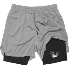 Makiteks Baskılı Makiteks Sporcu Şortu, Alt Siyah Tayt Görünümlü Çok Cepli Taytlı Spor Şortu