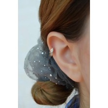 Sacce Scarves & Accessories Zirkon Taş Detaylı Sıralı Beyaz Kalpli Helix Küpesi Kıkırdak Lob Tek Adet