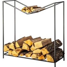 Abronya Şömine Yanı Odunluk Odun Depolama Metal Tasarım Odunluk 1 Adet Siyah Renk