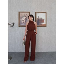 Esra Helvacı Saks Mavi Halter Yaka Uzun Tulum