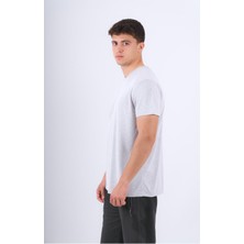 Behind Look V Yaka Modal Flamlı T-Shirt Gri