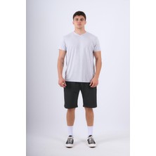 Behind Look V Yaka Modal Flamlı T-Shirt Gri