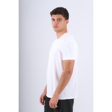 Behind Look V Yaka Modal Flamlı T-Shirt Ekru