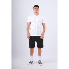 Behind Look V Yaka Modal Flamlı T-Shirt Ekru