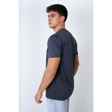 Behind Look Bisiklet Yaka Kappa T-Shirt Füme