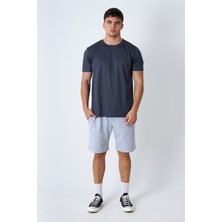 Behind Look Bisiklet Yaka Kappa T-Shirt Füme