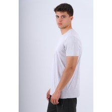 Behind Look Bisiklet Yaka Modal Flamlı Düz T-Shirt Gri