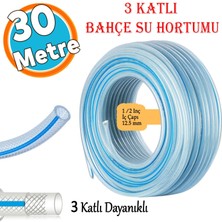 30 Metre Örgülü Şeffaf Bahçe Hortumu Dayanıklı 3 Katlı Sağlam Çeşme Su Sulama Yıkama Hortum 12.5 mm 1/2"