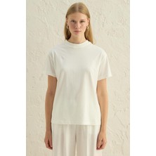 Kısa Kollu Basic T-Shirt Ekru