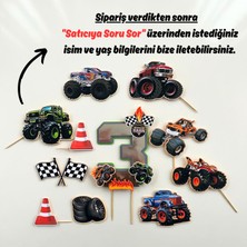 Canavar Kamyon Temalı Erkek Çocuk Doğum Günü Isme Özel 3D Pasta Parti Süsü Seti
