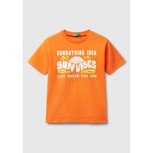 United Colors Of Benetton Erkek Çocuk Siyah Grafik Baskılı Kısa Kollu T-Shirt