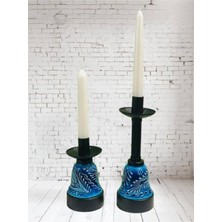 Ikili Çan Mumluk Mavi Çinili