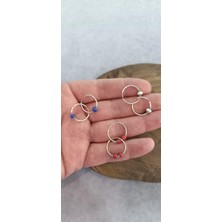 Halkalı Küpe Üç Çift Gümüş Küpe Taşlı Kadın Küpesi KUPE-550