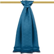 Petrol Mavi Zincir Monogram Desen Ipek Şal