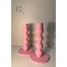 Giposi Pudra Pembe Ikili Modern Şamdan Mumluk