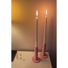 Giposi Pudra Pembe Ikili Modern Şamdan Mumluk