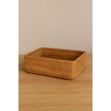 Ocean Point Doğal Rattan Dikdörtgen Saklama Kutusu, Çok Amaçlı Düzenleyici Sepet, 37 cm