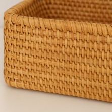 Ocean Point Doğal Rattan Dikdörtgen Saklama Kutusu, Çok Amaçlı Düzenleyici Sepet, 37 cm