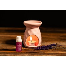 Volkan Ates Natural & Beauty & Seramik Buhurdanlık Seti Pembe Renk + Lavandula Angustifolia Saf Lavanta Yağı 10 ml + Mum