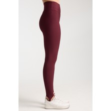 Kadın Bordo Renkli Topuktan Bağlamalı Yüksek Bel Toparlayıcı Spor Tayt