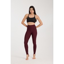 Kadın Bordo Renkli Topuktan Bağlamalı Yüksek Bel Toparlayıcı Spor Tayt