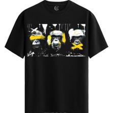 Monkey Graffiti - %100 Pamuklu Erkek Siyah Tişört - Premium Quality