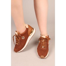 Choccy Hakiki Deri Garnili Triko Sneakers Taba