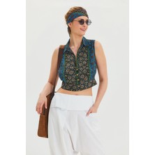 Gömlek Yaka Düğme Detaylı Crop Bluz