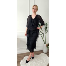 Ithal Kat Kat Volanlı Elbise (Şifon Hırka Dahildir)