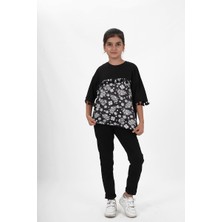 Kız Çocuk Süprem Kumaş Bisiklet Yaka Desenli Tshirt