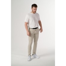 Esnek Kumaş Slim Fit Chino Erkek Pantolon Krem